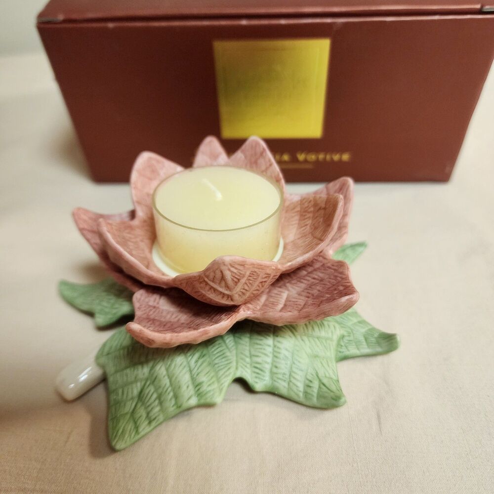 Lenox Poinsettia Votive Candle Holder Ornamental Glow NIB Christmas